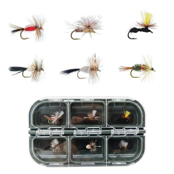 6 Pack Dry Fly Fishing Lures with #14 Hooks, Realistic Insect Imitation Floating Lures for Trout Bass Fishing, Includes Portable Storage Box