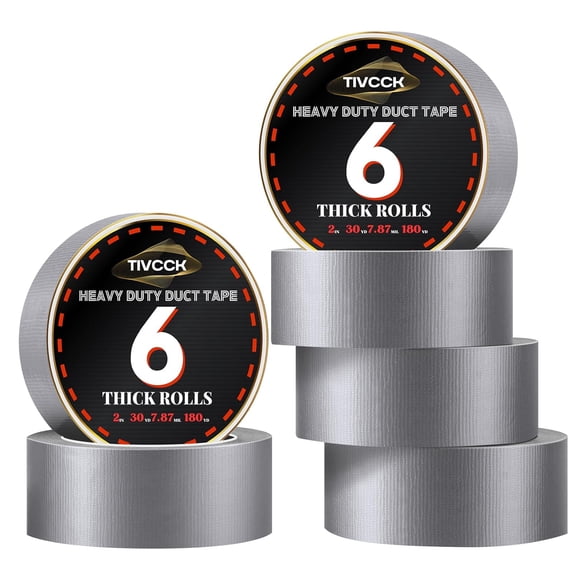6 Pack Duct Tape Heavy Duty,2 Inches x 30 Yards Silver Tapes, Waterproof Strong Adhesive Duct Tape Bulk for Indoor & Outdoor Repairs, No Residue, Tear by Hand(Silver)