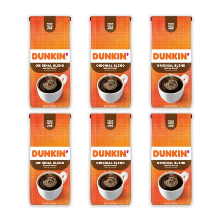 (6 Pack) Dunkin' Original Blend Medium Roast Ground Coffee, 12 oz Bags