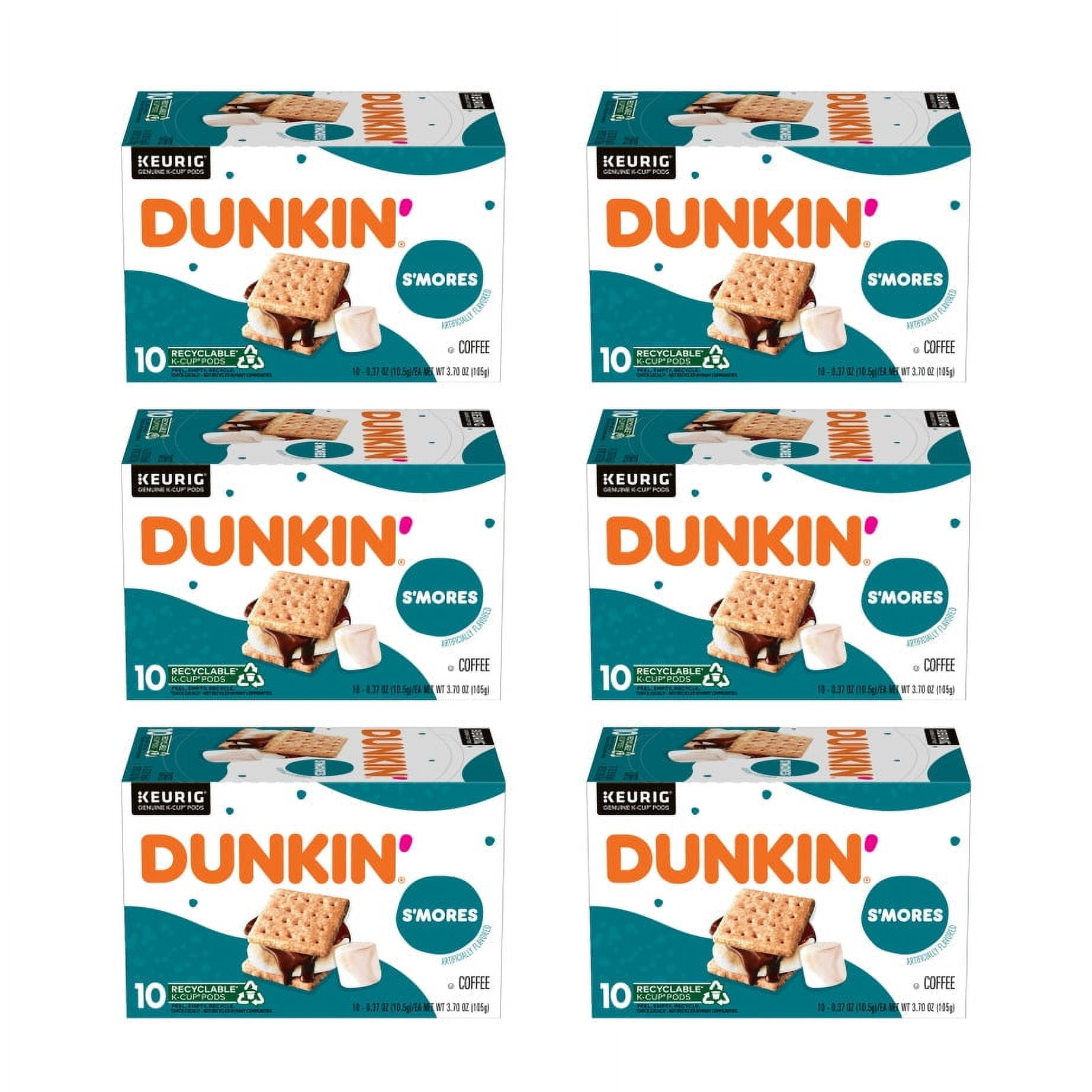 (6 Pack) Dunkin’ S’mores Artificially Flavored Coffee, Medium Roast, Keurig K-Cup Pods, 10 Count Box