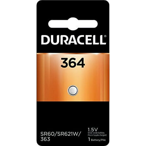 6 Pack Duracell 364 Watch/Electronic Battery, 1.5 Volt, Silver Oxide