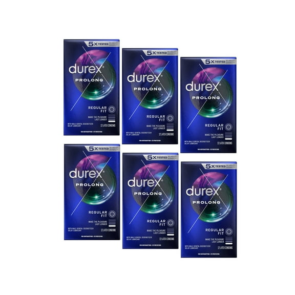6 Pack Durex Prolong Ultra Fine Ribbed and Dotted Latex Condoms, 12 Each