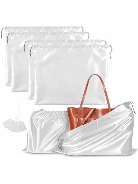 6 Pack Dust Bags for Handbags, Dust Cover Bag for Handbags Purses Cloth Shoes, Silk Large & Middle Daily Travel Storage Pouch Dustproof Drawstring Bag (White, 2 PCS, 24 x 20&34, 2 PCS, 19.5 x 16")