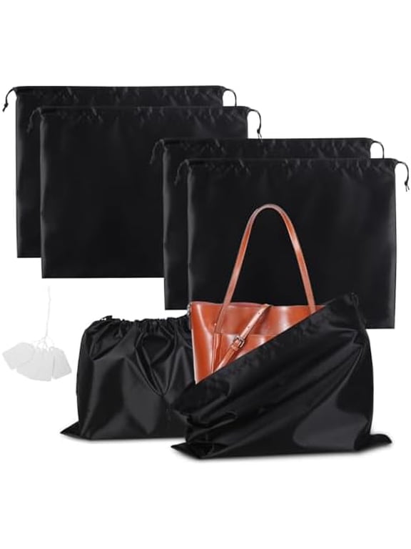 6 Pack Dust Bags for Handbags, Dust Cover for Purses Cloth Shoes, Silk Large & Middle Daily Travel Storage Pouch Dustproof Drawstring Bag (Black, 3 PCS, 24 x 20, 3 PCS, 19.5 x 16)