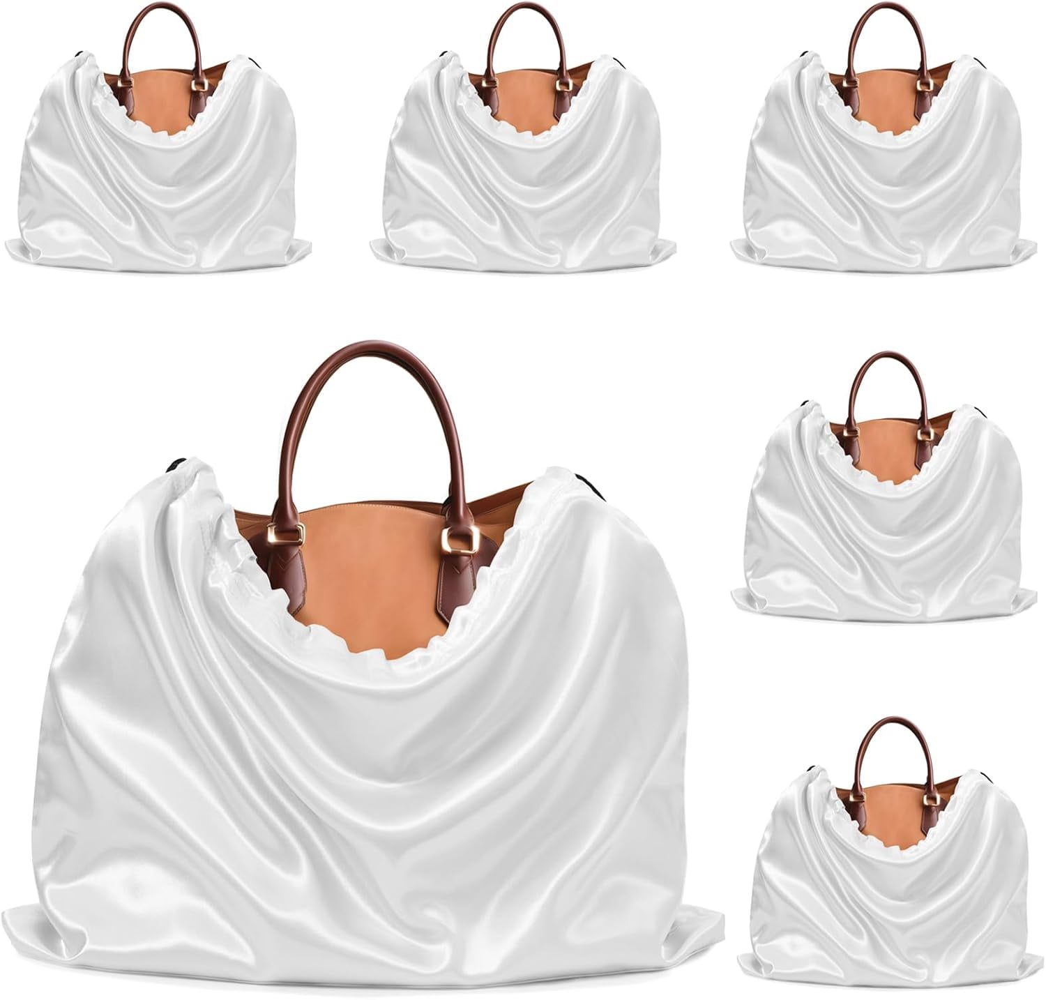 6 Pack Dust Bags for Handbags - Ivory White Silk Dust Cover Bag for Purses Shoes - Satin Drawstring Dustproof Bags for Travel Storage - 19.7 x 15.7 In