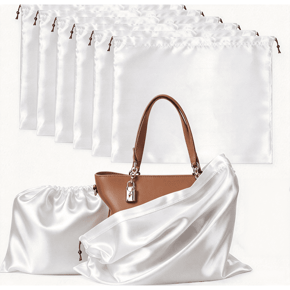 Mobgossa 6 Pack Dust Bags for Handbags, White Silk Drawstring Storage Bags, Purses Shoes Boots, Silk Dustproof Drawstring Bag Travel Storage Pouch