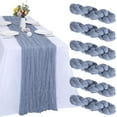 thumbnail image 1 of 6 Pack Dusty Blue Cheesecloth Table Runner 10FT Boho Gauze Fabric Table Runner 35 x 120 Inch Rustic Sheer Runner for Summer Wedding Decor Baby Shower Party Boho Table Decoration, 1 of 7