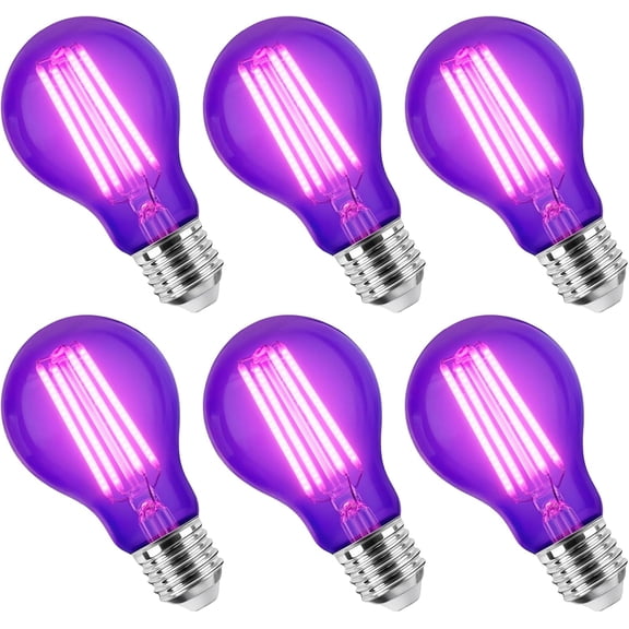 6 Pack E26 A19 Filament LED Black Light Bulbs, 9W Blacklight Bulb, 100W Equivalent, Black Light Bulb Glow in Dark Party Fluorescent Posters Decor Display