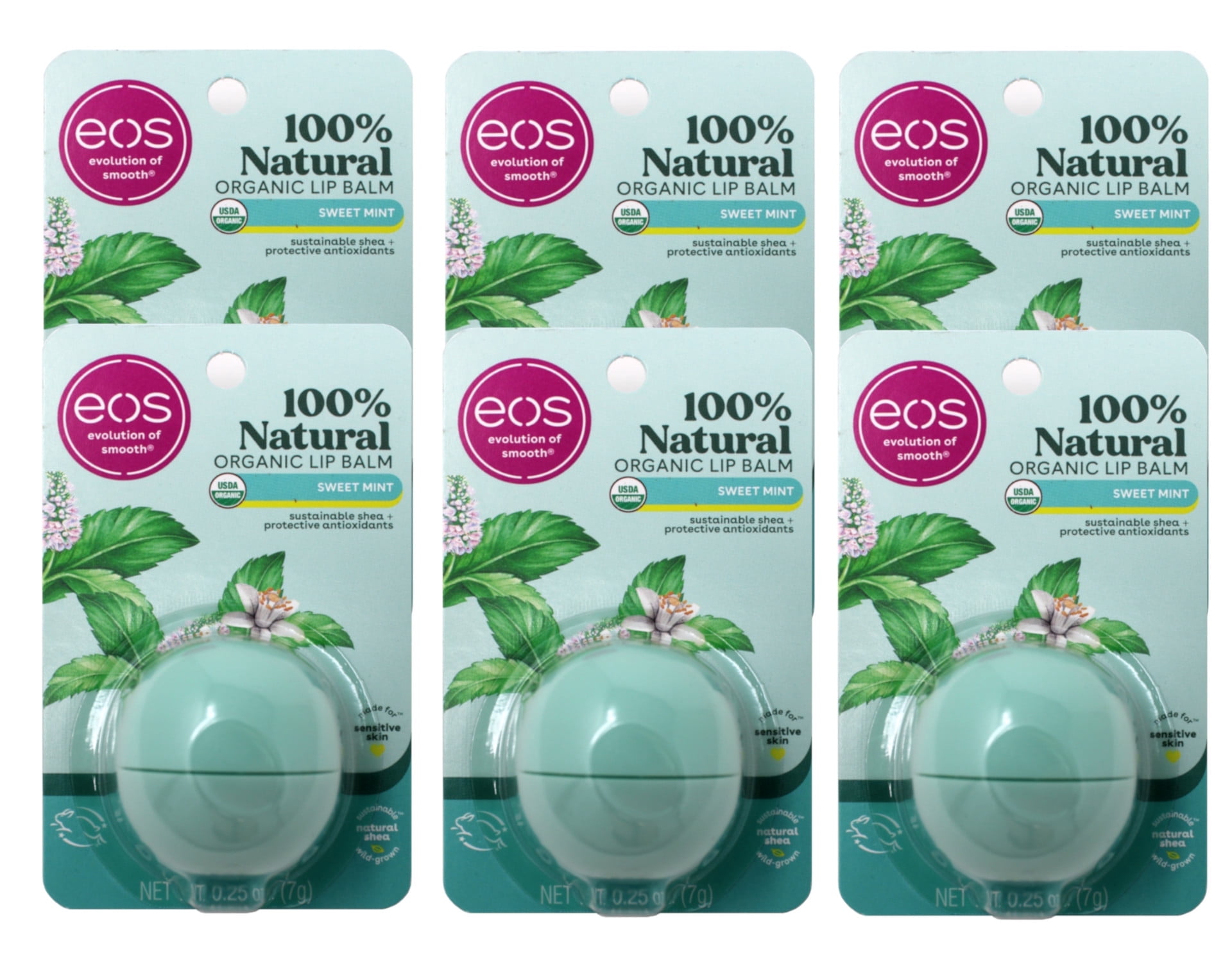 eos 100% Natural Organic Lip Balm Sweet Mint 0.25 oz (Pack of 6)