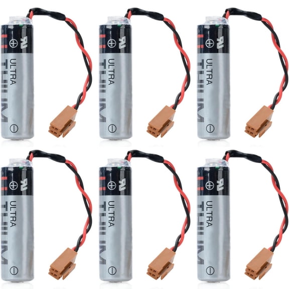 6-Pack ER6V/3.6V 2400mah Lithium Battery with Plug for PLC Equipment Battery