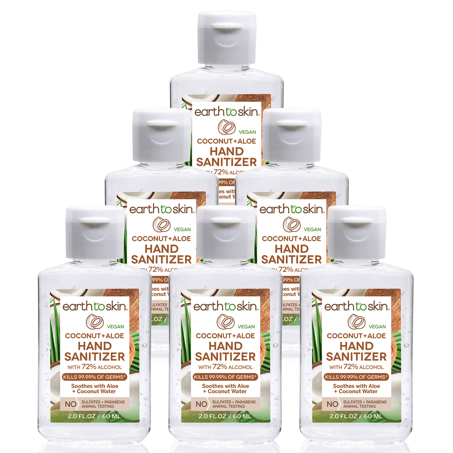 (6 Pack) Earth to Skin Hand Sanitizer Gel, 2 oz Coconut + Aloe - image 1 of 8