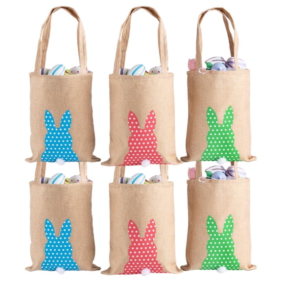 6 Pack Easter Bunny Bags Jute Burlap Bunny Ear Tote Bags Baskets for Easter Egg Hunt