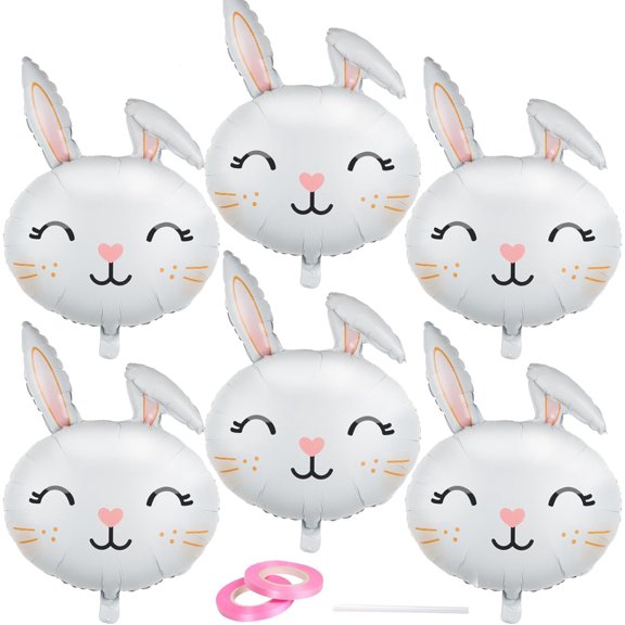 6-Pack Easter Bunny Rabbit Head Foil Balloons For Easter Party Birthday Baby Shower Decorations