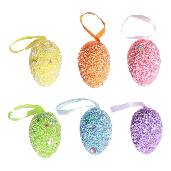 6-Pack Easter Egg Hanging Ornaments, Colorful Foam Spring Decorations for Tree Wreath Garland, 2.4 Inch Double-Sided Printed Holiday Decor Set