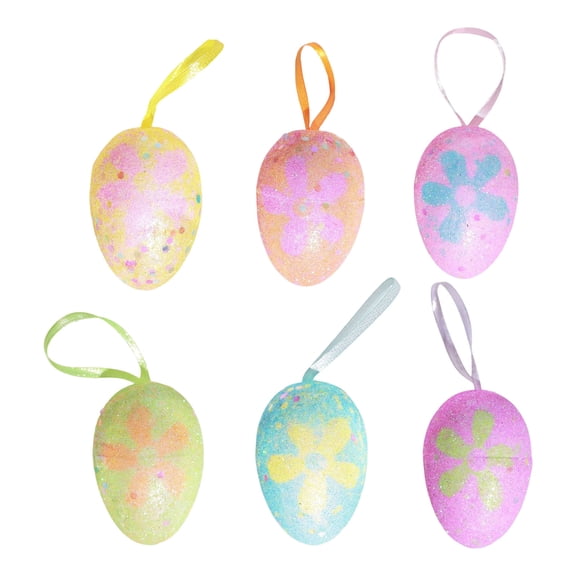 6-Pack Easter Egg Hanging Ornaments | Colorful Spring Decorations for Trees, Wreaths & Garlands | Double-Sided Plastic Eggs with Gold String
