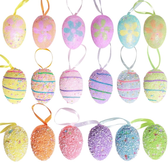6-Pack Easter Eggs Ornaments 2.36inch Colorful Pearl Sequin Foam Easter Egg For DIY Crafts - Glitter Hanging Ornaments For Wreaths Garland Tree Spring Home Party Decorations Easter Gift