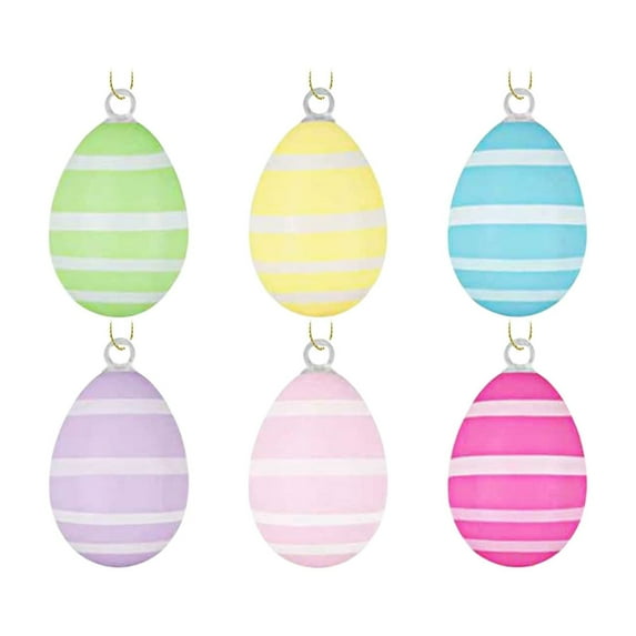 6-Pack Easter Hanging Eggs - Multicolor Plastic Easter Ornaments with Gold Rope for DIY Crafting, Holiday Decoration, and Meaningful Gifts - Easter-Themed Home Decor