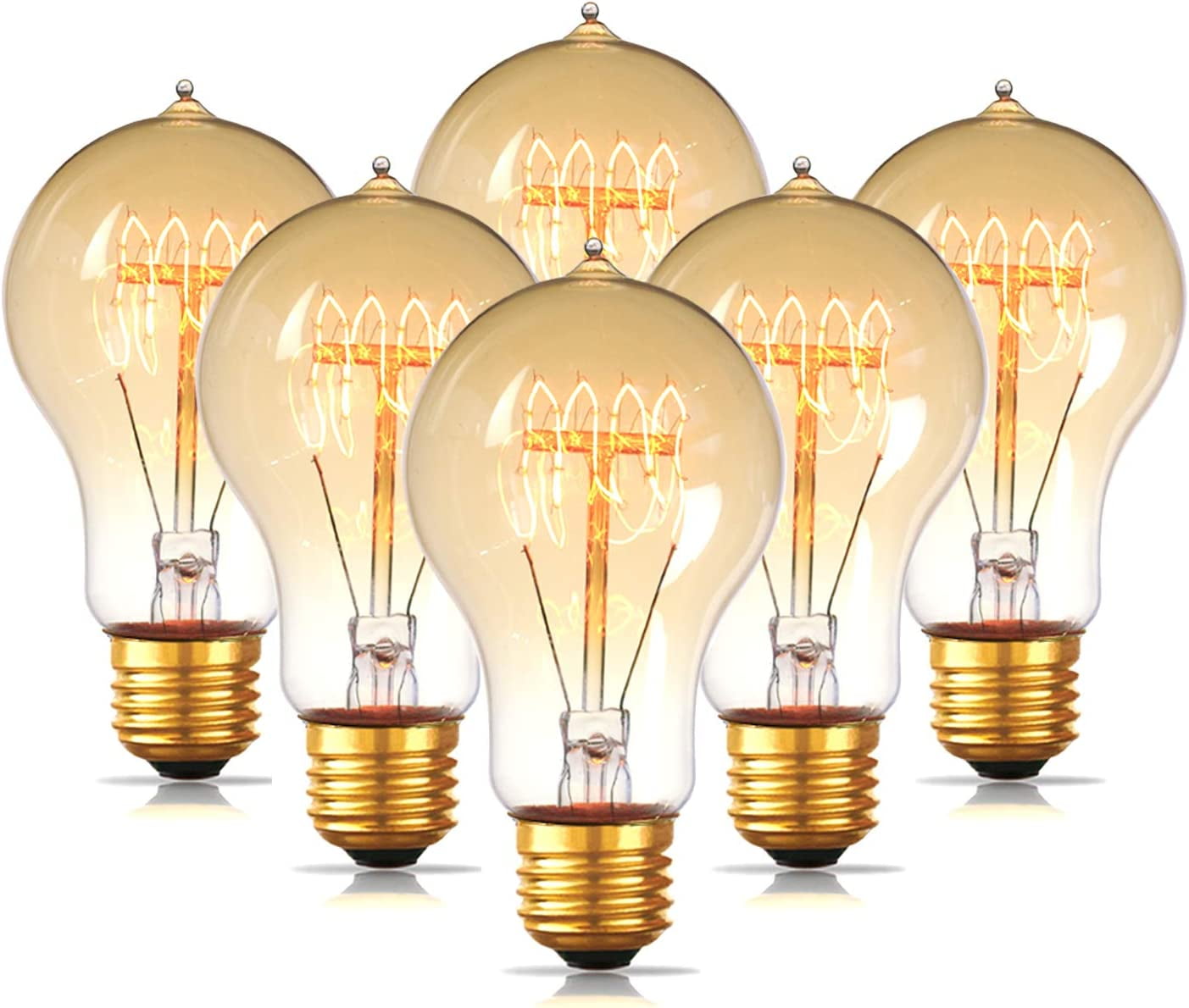 6-Pack Edison 60 Watt, Dimmable A19 Antique Vintage Old Fashioned E26 Incandescent s, Amber Warm White