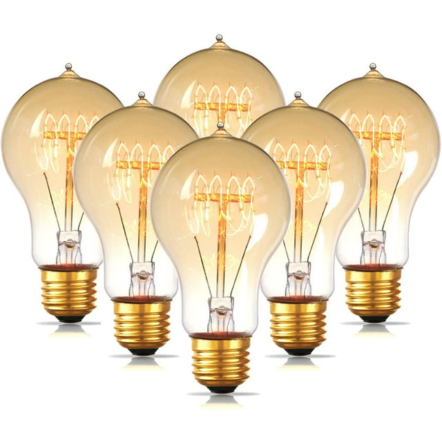 6-Pack A60(A19) Edison Light Bulbs, 60W Dimmable, Vintage Style, Amber ...