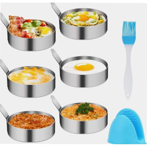 6 Pack Egg Ring, 3 Inch Egg Mold Ring Non Stick Stainless Steel Egg Mold Egg Rings for Frying Eggs Pancake Sandwich Cooking Beefsteak Griddle Kitchen Gadgets for Breakfast
