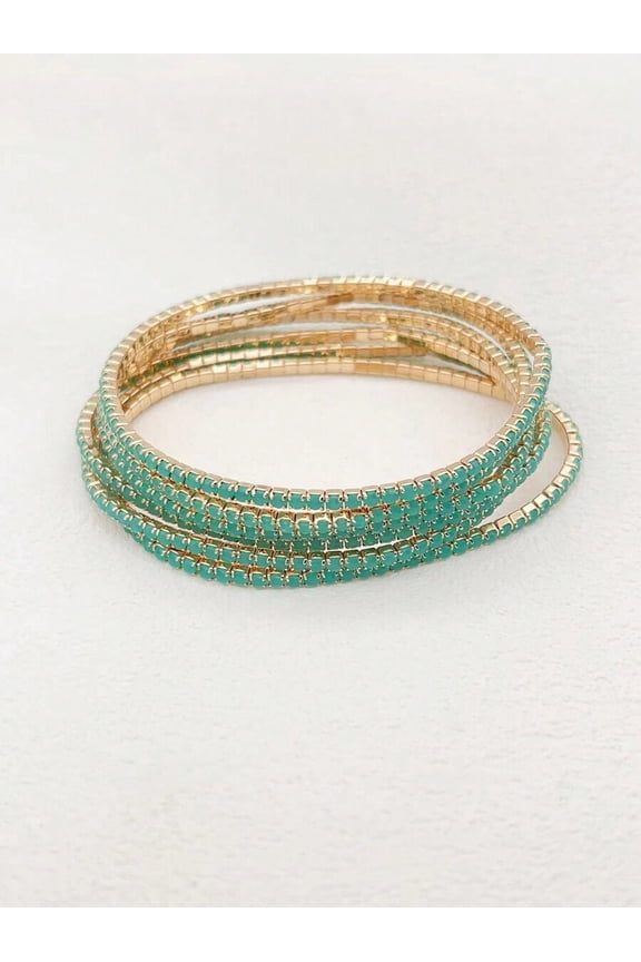 6-Pack Elastic Rhinestone Wrap Bracelets - Jelly Blue-Green Candy Color