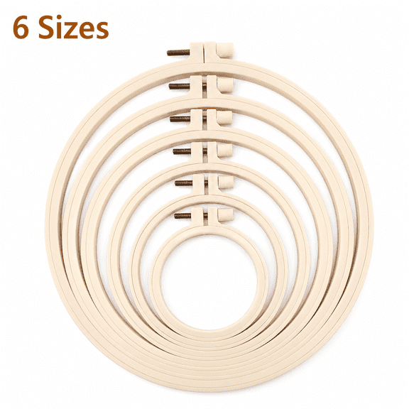 6 Pack Embroidery Hoops Set, 6 Sizes Adjustable Plastic Cross Stitch Hoops Rings, Thickened Imitation Wood Embroidery Frame for DIY Needlework, Cross Stitch & Wall Hanging Decor