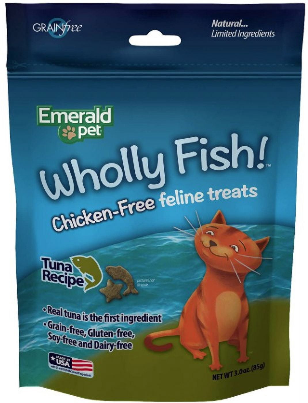 6 Pack Emerald Pet Wholly Fish! Cat Treats Tuna Recipe [Cat Crunchy Treats, Bulk Cat Supplies, Emerald Pet] 18 oz (6 x 3 oz)