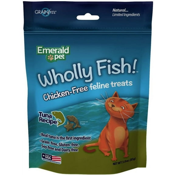 6 Pack Emerald Pet Wholly Fish! Cat Treats Tuna Recipe [Cat Crunchy Treats, Bulk Cat Supplies, Emerald Pet] 18 oz (6 x 3 oz)