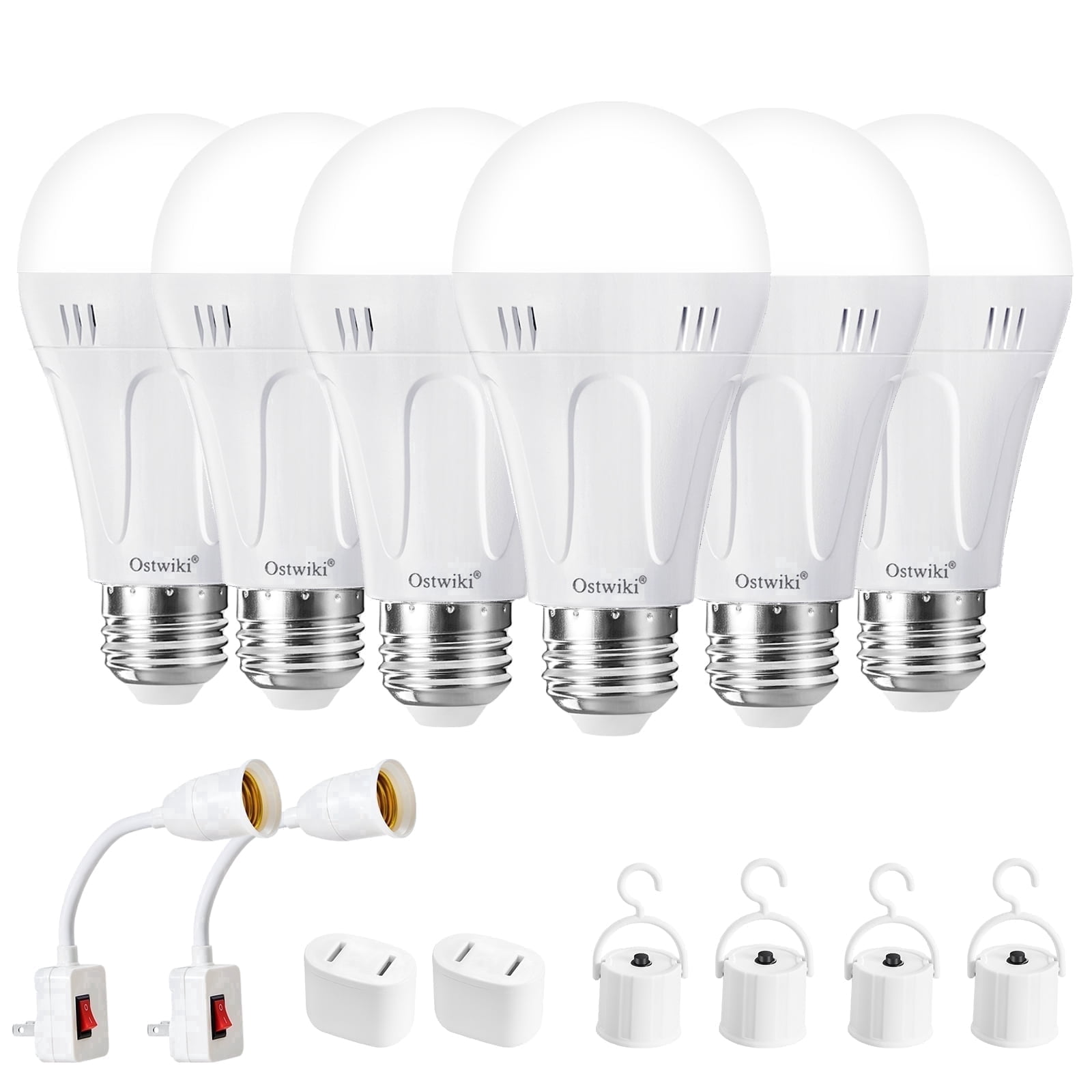 6 Pack A19 Rechargeable Light Bulbs,Battery Operated Backup Lighting for Lamps Emergency Bulbs for Power Outage Hurricane,Blizzard,Camping