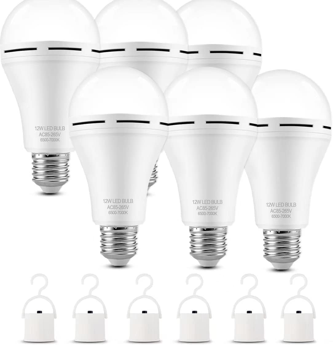 GMOX Rechargeable Emergency LED Light Bulbs, 6 Pack, 9W (Equivalent to 60W), 6500K Daylight White, Battery Backup, E27 Base