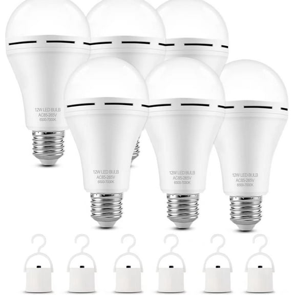 GMOX Rechargeable Emergency LED Light Bulbs, 6 Pack, 9W (Equivalent to 60W), 6500K Daylight White, Battery Backup, E27 Base