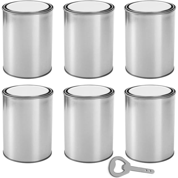 6 Pack Empty Paint Cans with Lids 1 Quart Tin Unlined Paint Buckets Bulk Paint Storage Containers, Quart Metal Unlined Paint Pails for Crafts DIY Projects, Storage, Painting