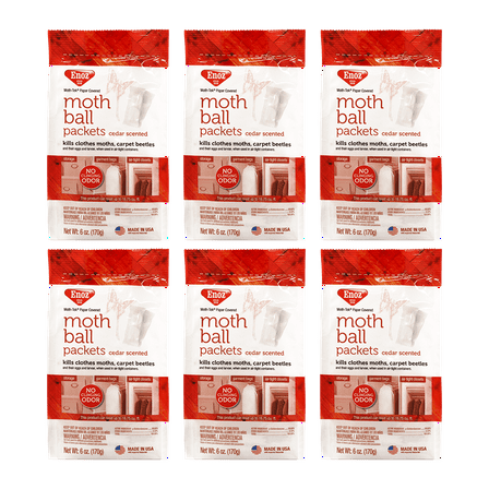 Enoz Cedar Scented Moth Ball Packets, Kills Clothes Moths and Carpet Beetles, 6 oz Bag, 6 Pack