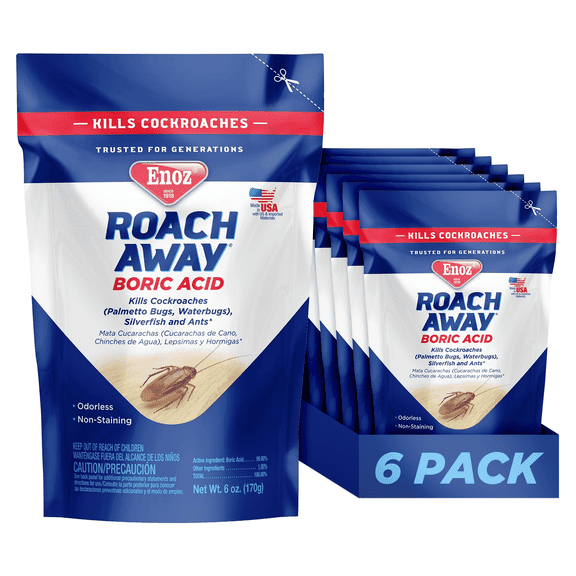 (6 Pack) Enoz Roach Away Boric Acid Powder, Cockroach Killer, 6 oz Pouch