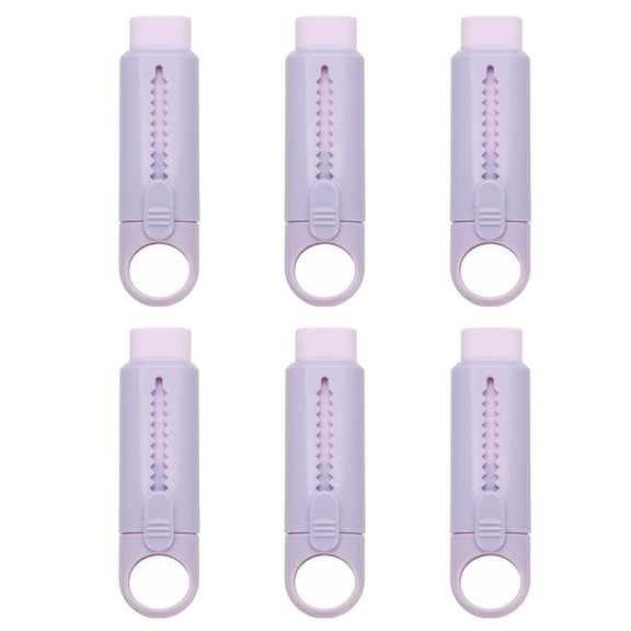 6 Pack Erasers, Sliding Retractable Eraser Push Pull Cute Pencil Erasers Soft Large Easy to Clean with Plastic Sleeve for Sketching Drawing Artists Teacher Pencils, Purple TPE