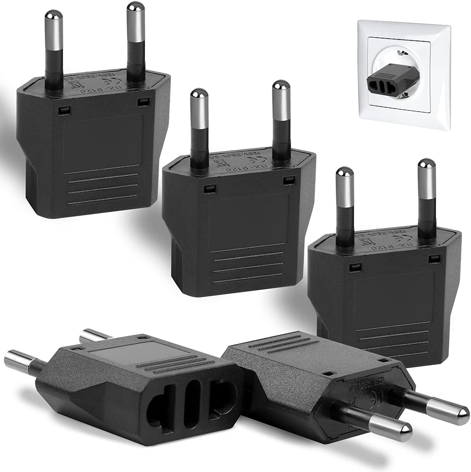 6 Pack European Plug Adapter, US to Europe Plug Adapter, European Adapter Type C Plug Adapter