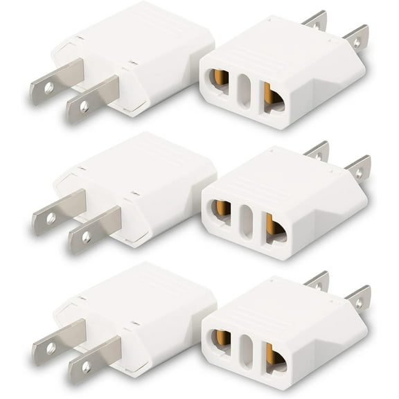 6 Pack European to US Plug Adapter, Plug Adapter European to American, EU to US Plug Adapter, 220v to 110v Adapter Plug for Travel, Europe to American Canada Mexico Power Plug Converter (Type A)