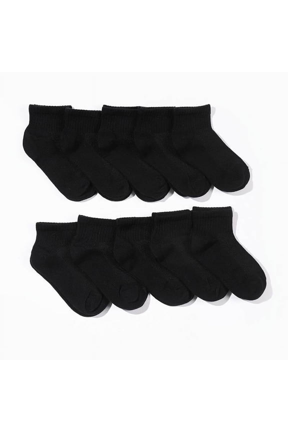 Polyester Quarter Socks Kids 6-9, Black (6 Pack)