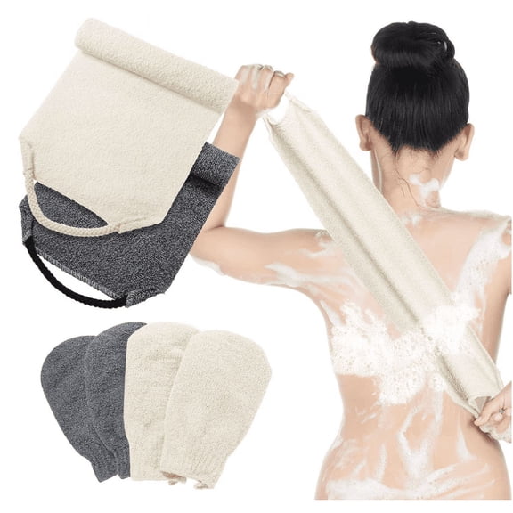 6 Pack Exfoliating Shower Bath Gloves Back Scrubber Set, 2 Pcs Exfoliating Body Scrubber Nylon Back Washer, 2 Pairs Scrub Gloves for Skin Pull Strap Washcloth (Gray, White)