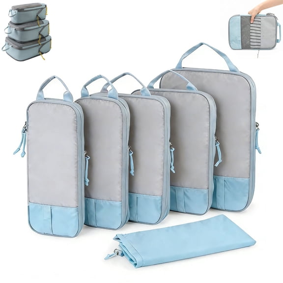 6 Pack Expandable Compression Packing Cubes, Lightweight Mesh Travel Luggage Organizer Bags, Space Saving Clothing Storage Pouches With Shoe Bag For Suitcase Carry On Backpack Travel Essentials
