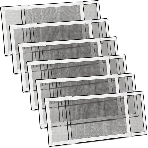 6 Pack Expandable Window Screens for House Adjustable Pre Framed Windows Replacement Horizontal 10" H x 19" - 36" W White Mobile Home Mesh Net Dust Protector for Basement House