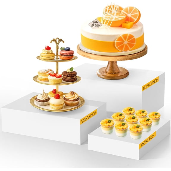 6 Pack Extra Large Acrylic Buffet Risers - 14”, 12”, 10” White Display Stands with Hollow Bottoms, Cube Riser Boxes Nesting for Dessert Food Catering Buffet Display Party Supplies