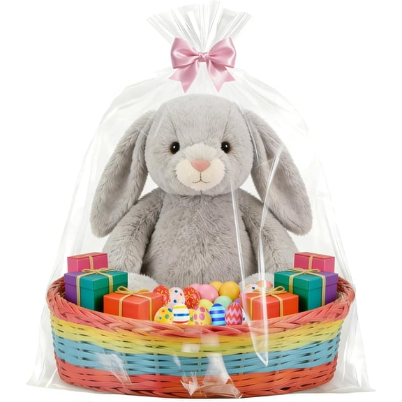 6 Pack Extra Large Cellophane Basket Bags 40x50 Inch - Jumbo Clear Plastic Wrap for Easter Gift Baskets Decorations Holiday Parties, Weddings & Birthday, XL Cello Wrapping Bags, 2.8 Mil Thick