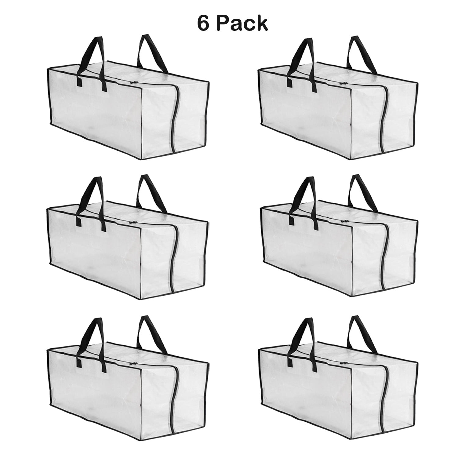 6 Pack Extra Large Clear Moving Bags with Zippers & Carrying Handles, HeavyDuty Storage Tote