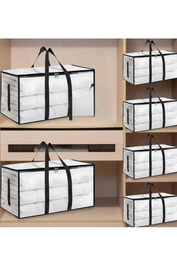 6 Pack-Extra Large Heavy Duty Moving Bags - Waterproof Storage Totes with Handles & Zippers, Foldable for College Dorm, Storage (Clear)