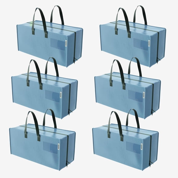 6 Pack Extra Large Moving Bags with Zippers & Carrying Handles Backpack Straps, Heavy-Duty Storage Tote for Space Saving & Storage, Alternative to Moving Box (Dusty Blue)