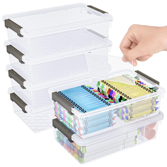 Box Is Heavy 6-Pack Extra Large Plastic Pencil Box with Removable Divider (Grey ...