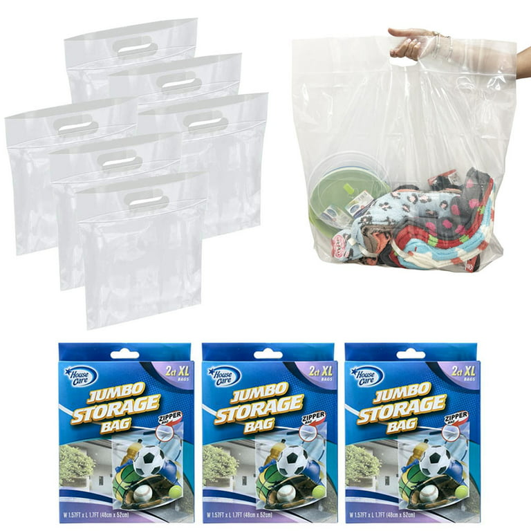 6 Pack Extra Large Storage Bags Strong Clear Resealable Zipper Food Travel  20x20 