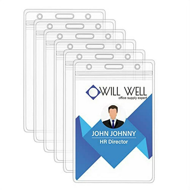 6 Pack Extra Thick ID Badge Holder - Vertical Clear ID Holder for Lanyard - ID  Card Holder with Waterproof Resealable Zip - Name Tag Holder for Nurses,  Office and School 
