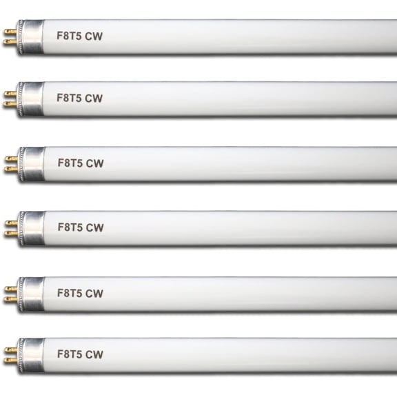(6 Pack) F8T5/CW 4100K 12 Linear Fluorescent Light Bulb, 8W Cool White T5 Tube, G5 Mini Bi Pins Base Replacement for Under Cabinet Light, RV, Closet